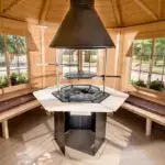 Pavillon 9.2 m² mit Grill, Bänke und Kissen