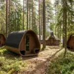 Camping Pod Oval mit Kota im Hintergrund