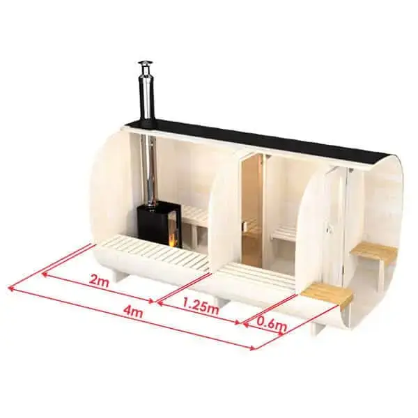 Quadro Sauna 4m für 4 Personen mit Vorraum und Sitzen außen