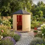 Gartensauna stehend im Garten