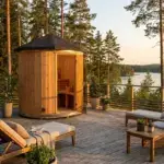 Gartensauna stehend am See
